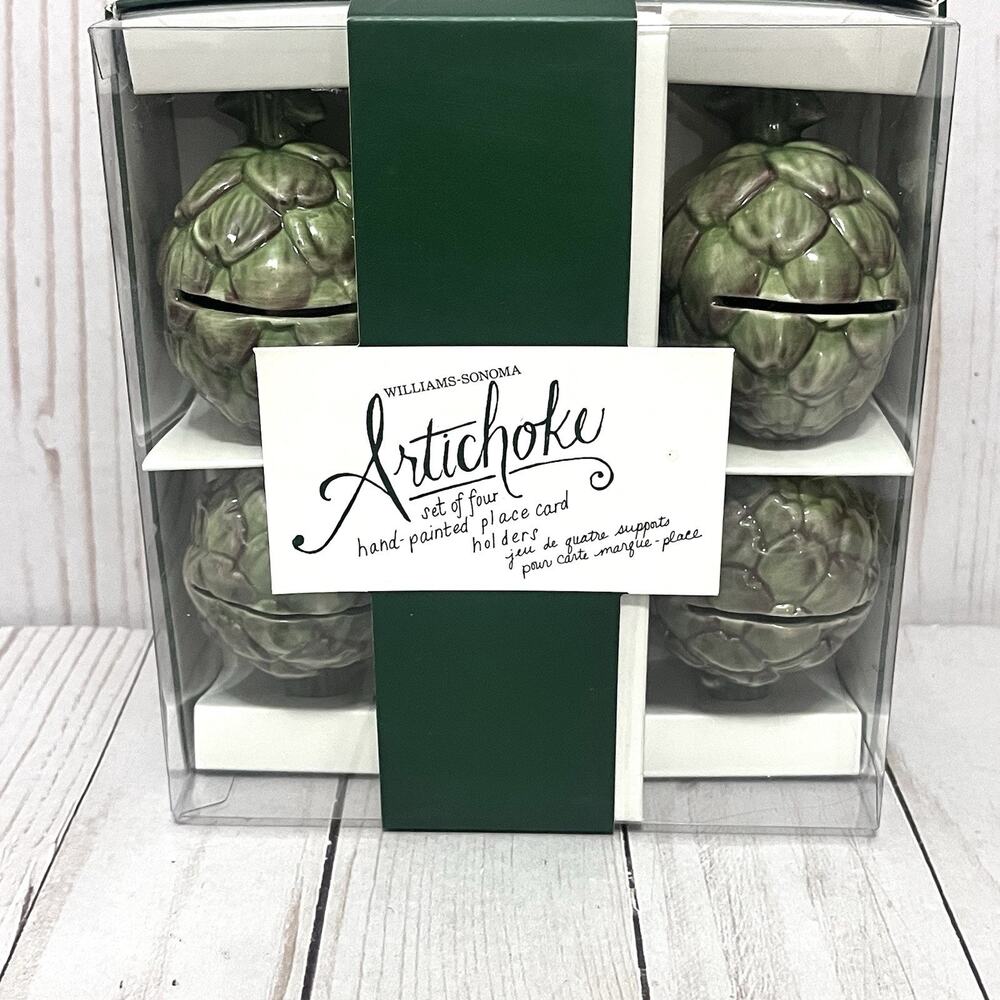 New Williams Sonoma Artichoke Place Card Holders Ceramic Handpainted Set of 4